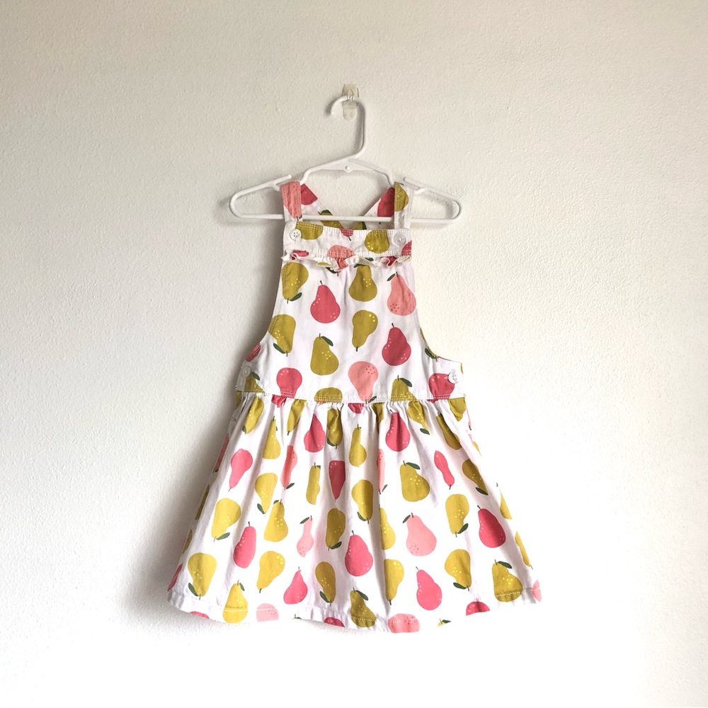 Just One You by Carter’s White / Pink / Green Pear Print Overall Dress Size 4T